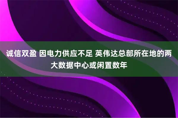 诚信双盈 因电力供应不足 英伟达总部所在地的两大数据中心或闲置数年